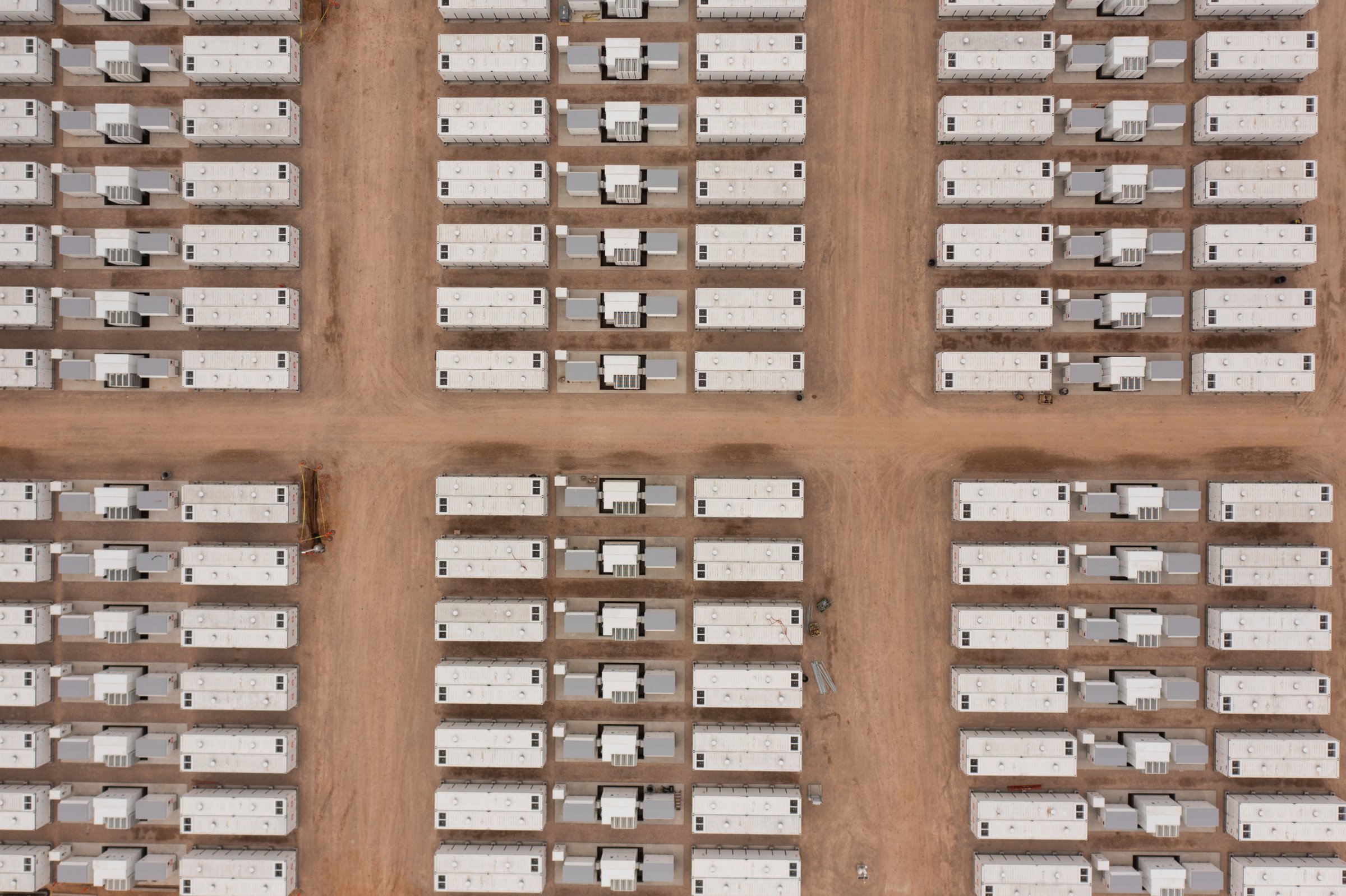 Aerial top-down view of modular data center and storage facilities