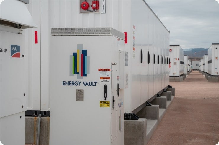 Row of Energy Vault battery containers at the Reid Gardner project