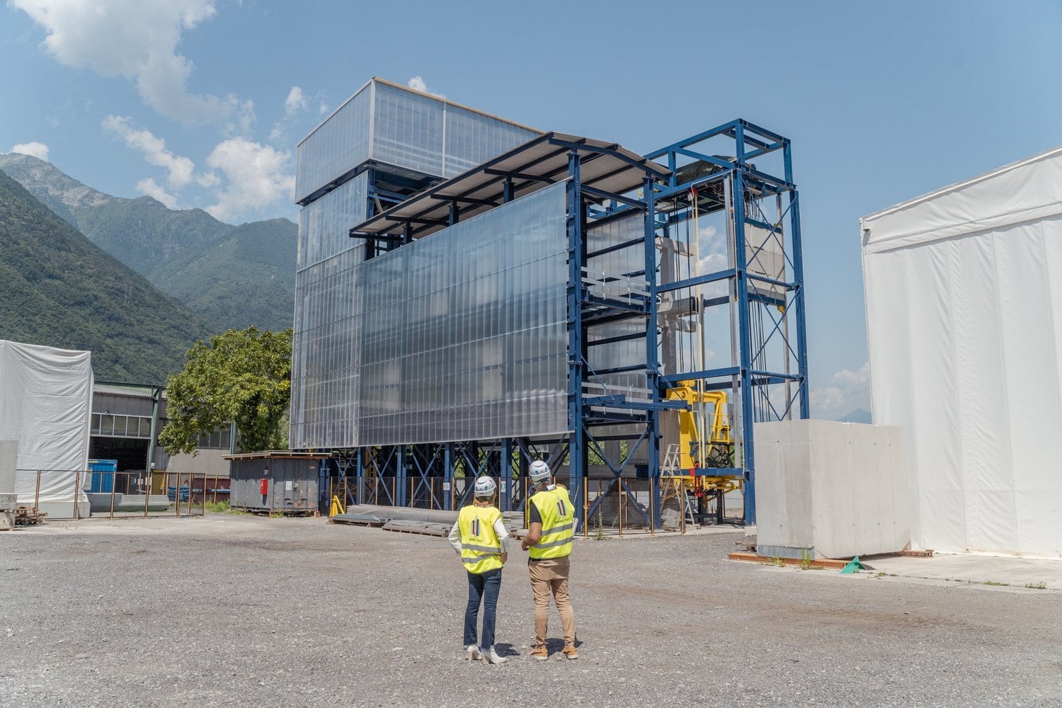 Workers at an Energy Vault facility