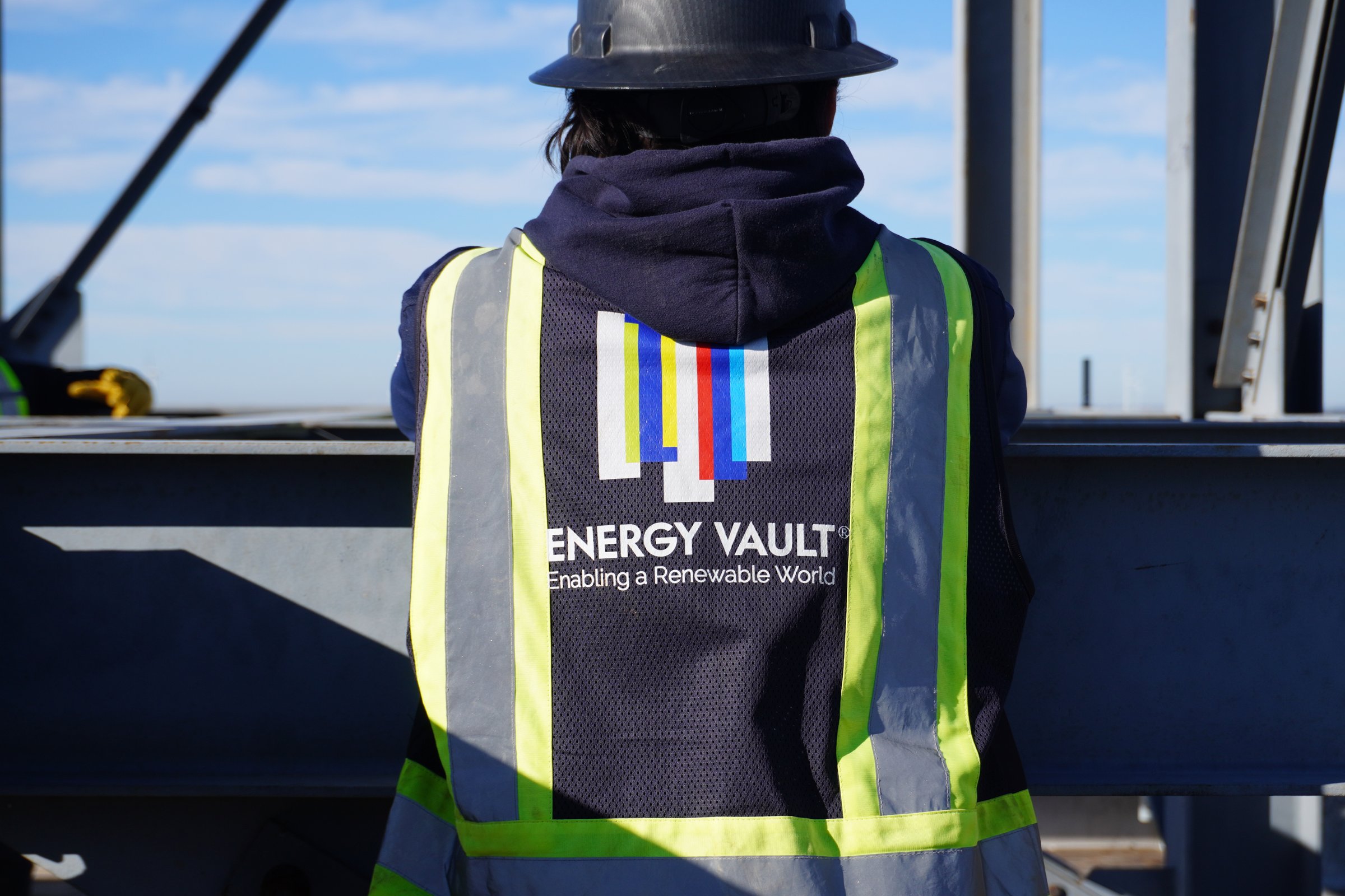 Energy Vault crew member in a branded safety vest